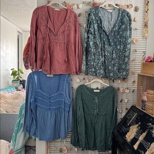 NWOT Lucky Brand Boho Tops Bundle (4) - XL - Pink, Blue, Green